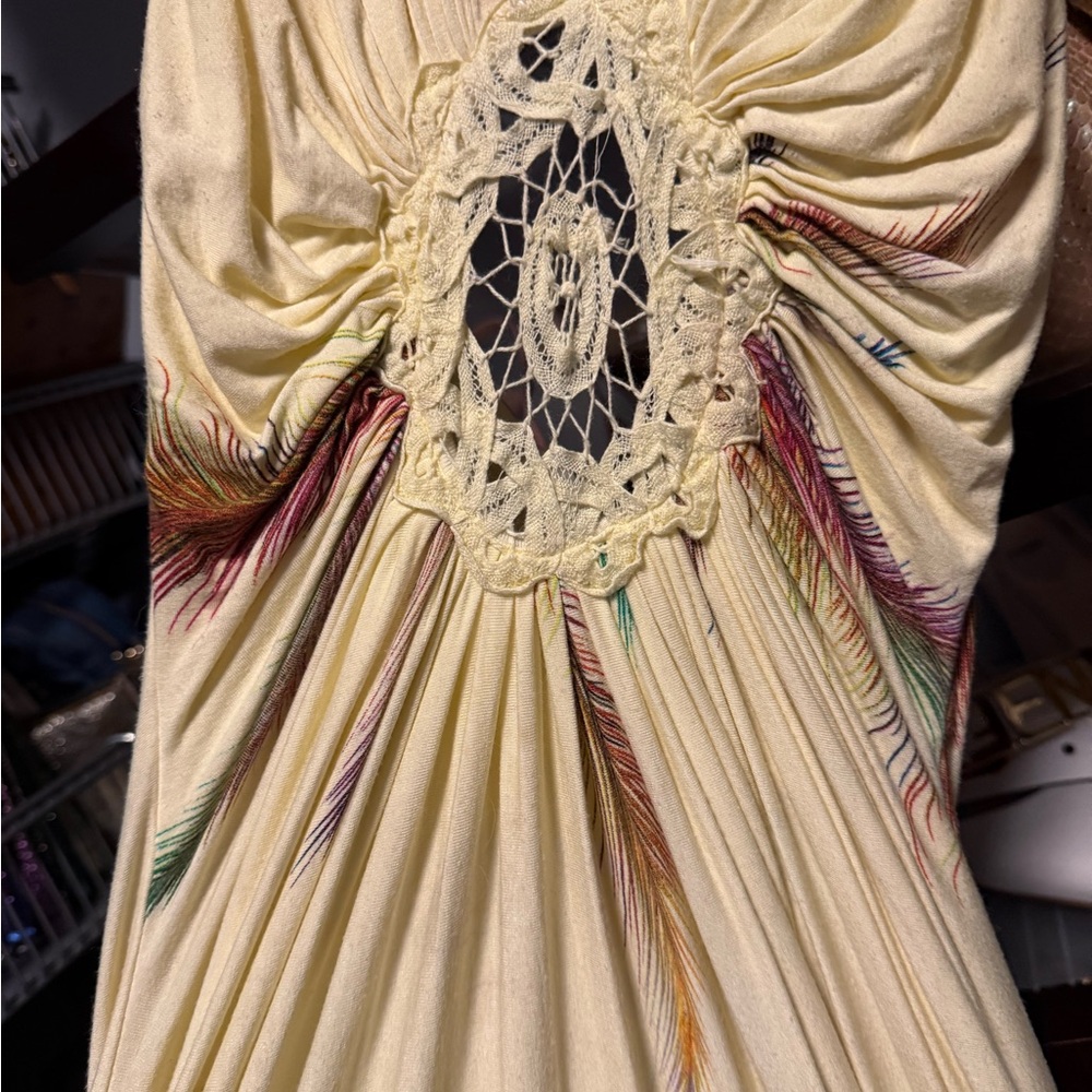 Pale yellow Sky Maxi Dress with Feather Detail, large, worn twice - Picture 8 of 13